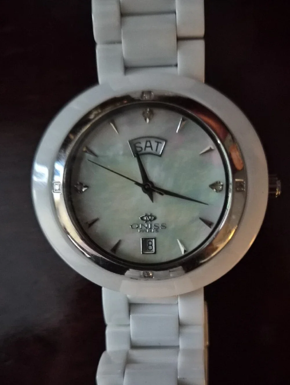ONISS PARIS Mother Of Pearl With Diamonds Quartz Ceramic Watch